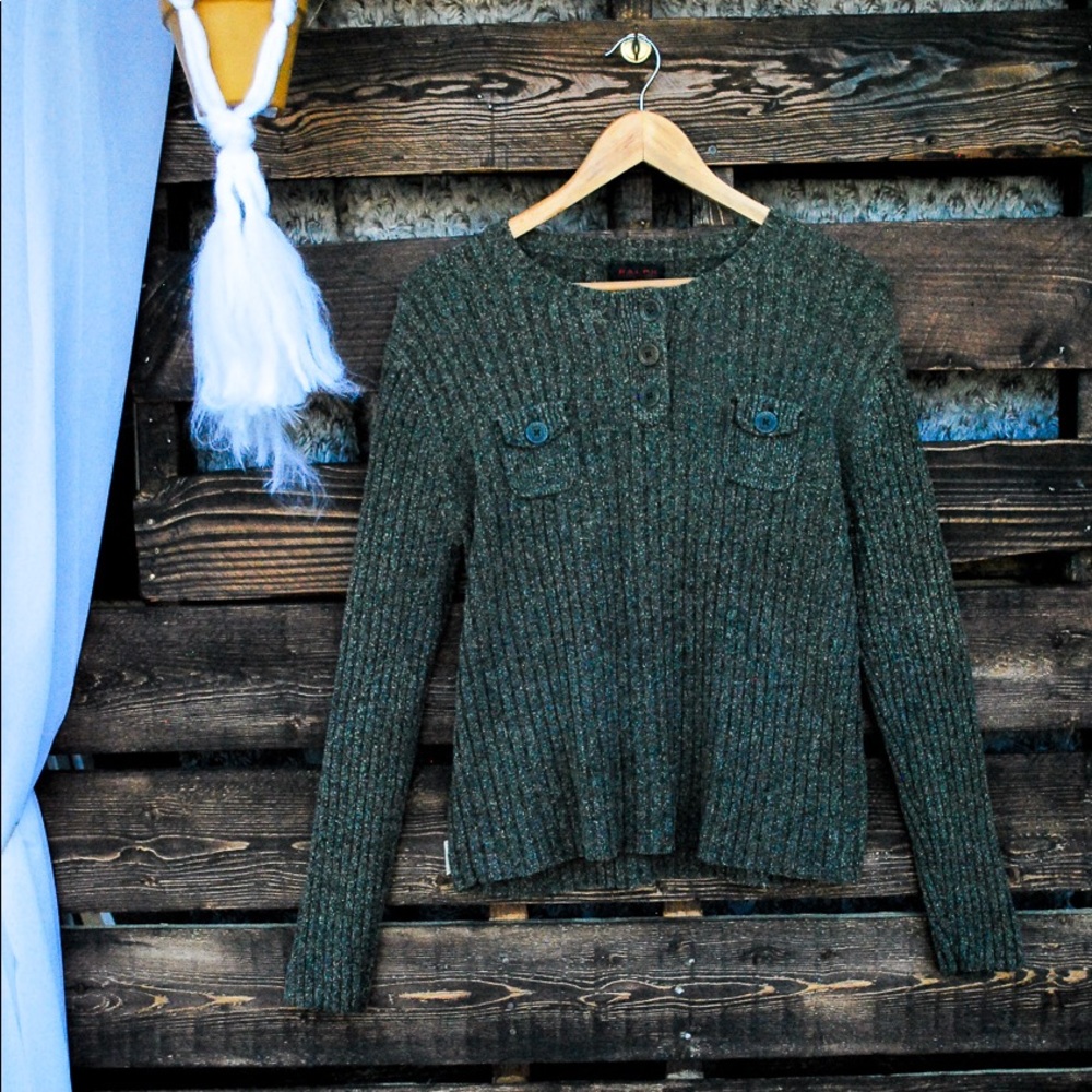 Ralph Lauren Green 3 Button Sweater Size L ( I3)